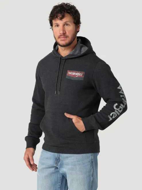 112319258 - Wrangler Men’s Wrangler Logo Arm Hit Pull Over Hoodie - Caviar Heather