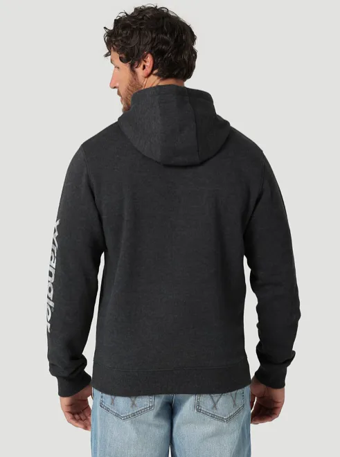 112319258 - Wrangler Men’s Wrangler Logo Arm Hit Pull Over Hoodie - Caviar Heather