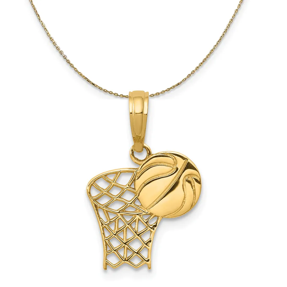 14k Yellow Gold Basketball Hoop Necklace