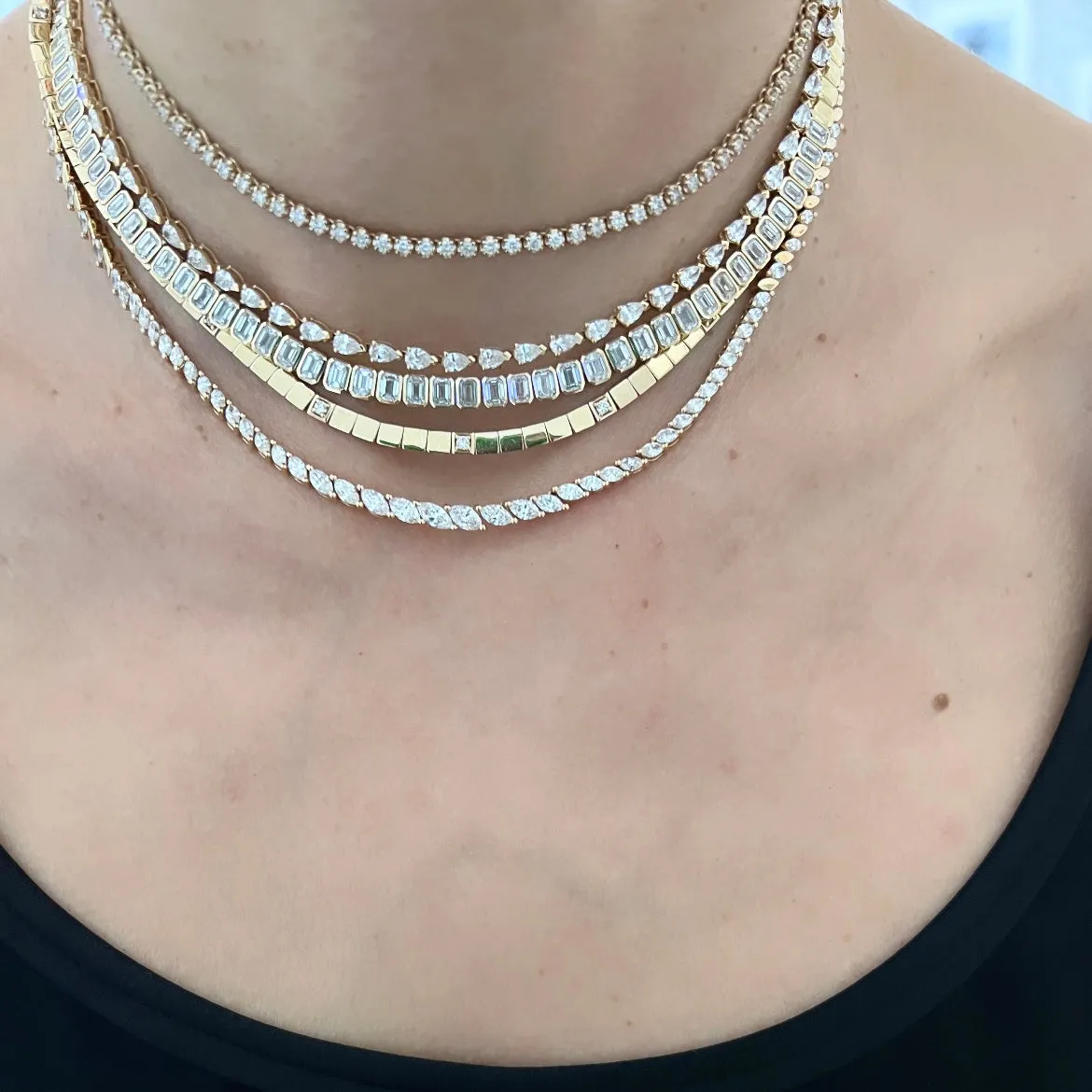 14KT Emerald Cut Diamond Luxe Tennis Necklace