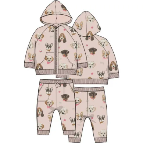 Angel Dear French Terry Pretty Puppy Faces Hoodie And Jogger, Pink