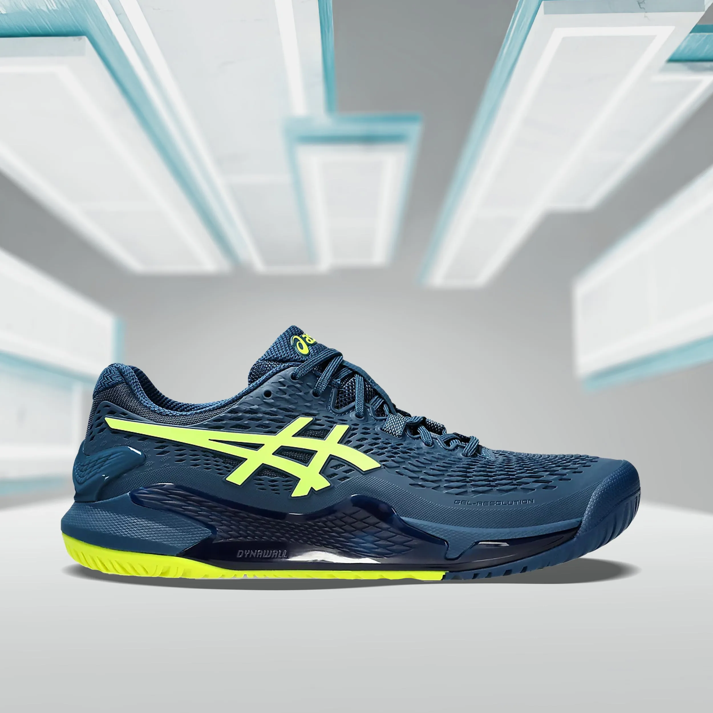 Asics Gel Resolution 9 Tennis Shoes (Mako Blue/ Safety Yellow)