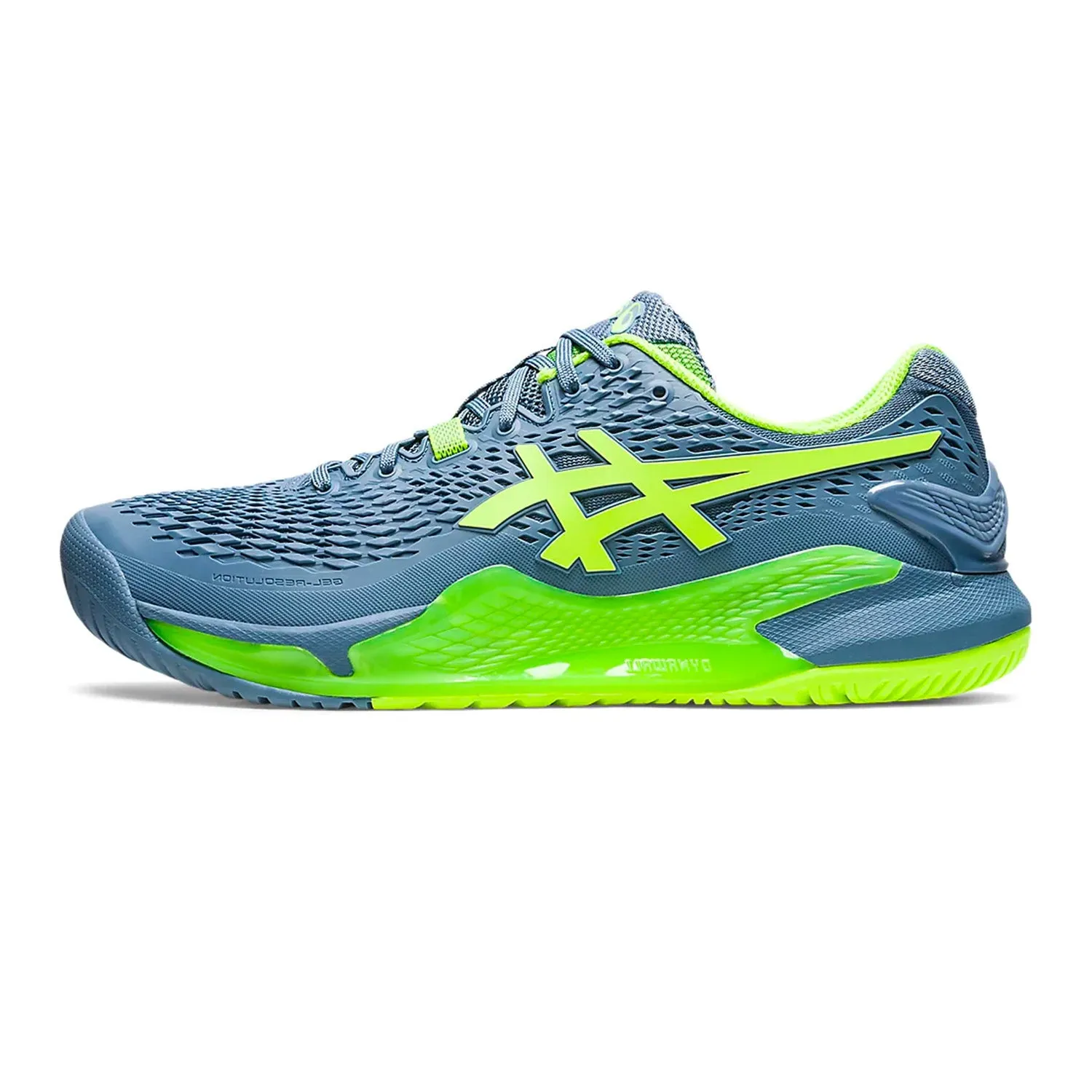 Asics Gel Resolution 9 Tennis Shoes (Steel Blue/Hazard Green)