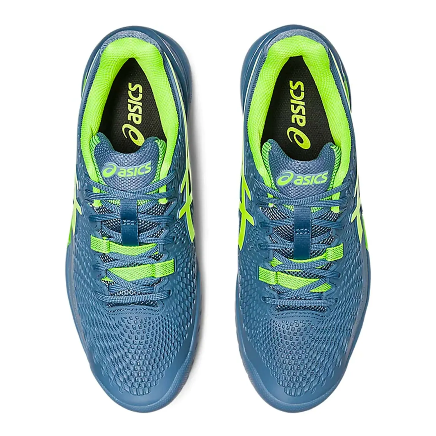 Asics Gel Resolution 9 Tennis Shoes (Steel Blue/Hazard Green)