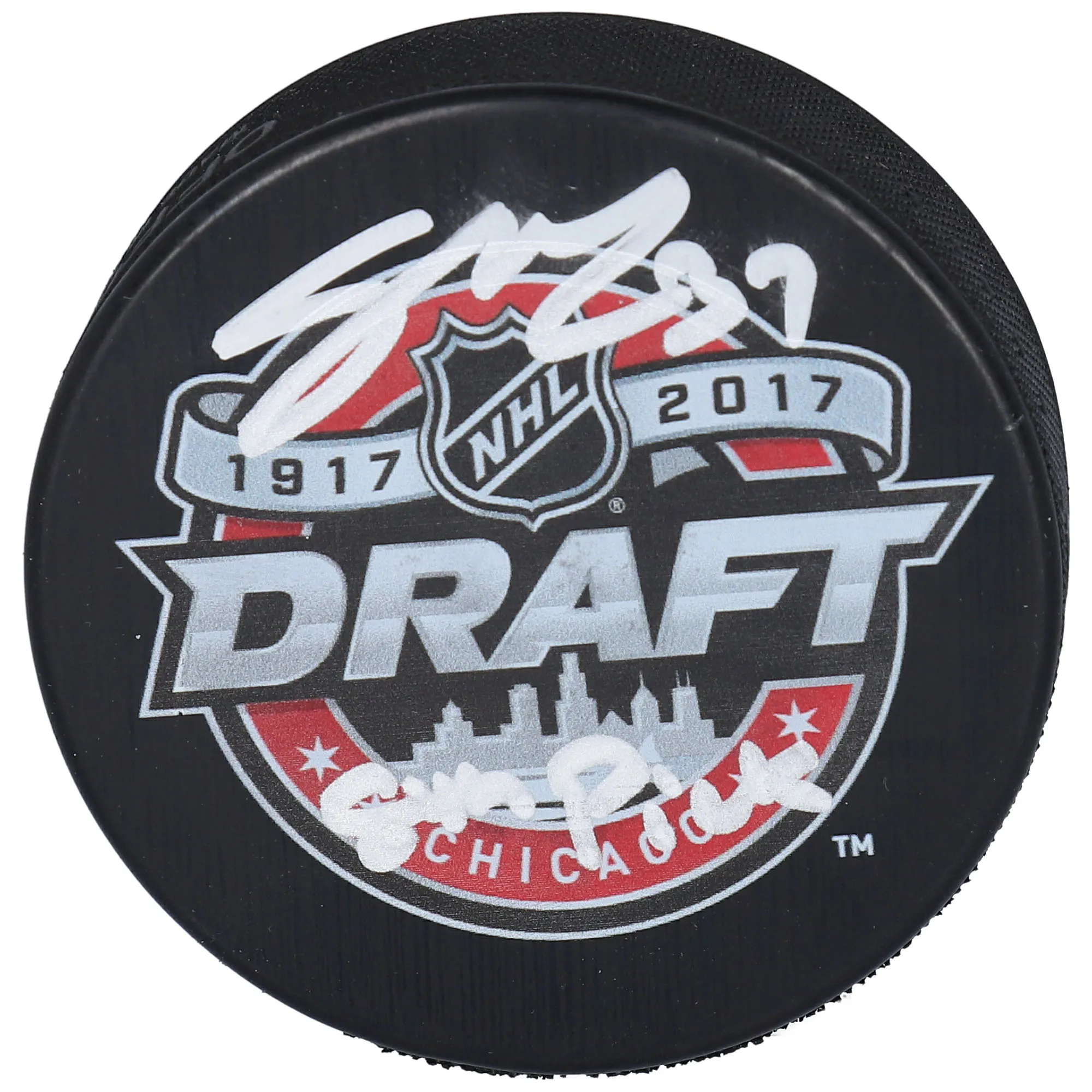 Autographed Buffalo Sabres Casey Mittelstadt Fanatics Authentic 2017 NHL Draft Logo Hockey Puck with 