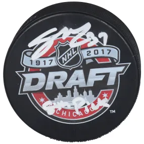 Autographed Buffalo Sabres Casey Mittelstadt Fanatics Authentic 2017 NHL Draft Logo Hockey Puck with #8 Pick Inscription