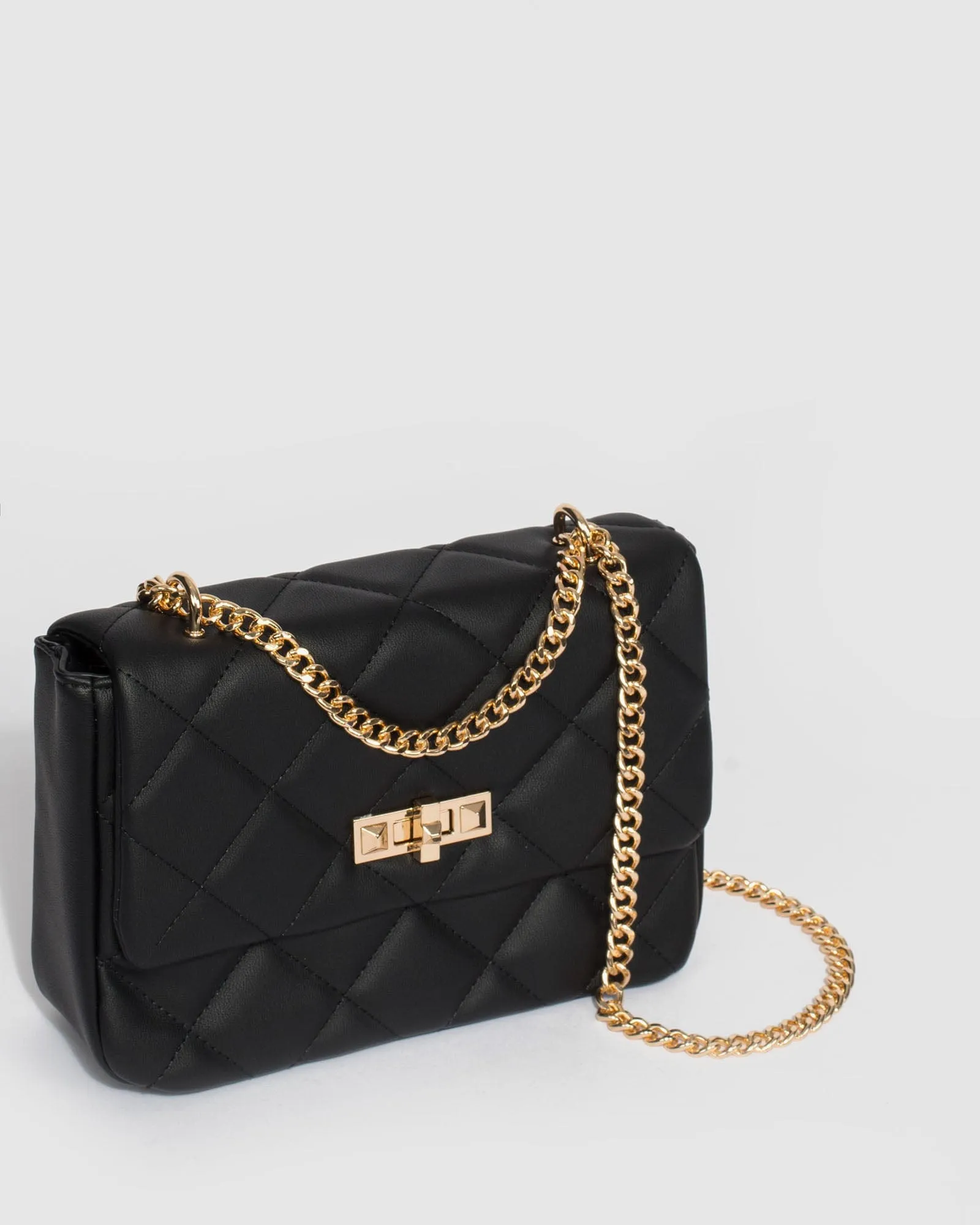 Black Amillia Stud Lock Crossbody Bag