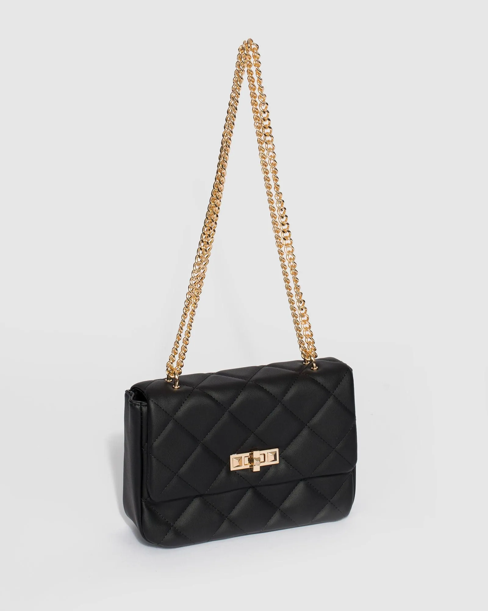 Black Amillia Stud Lock Crossbody Bag