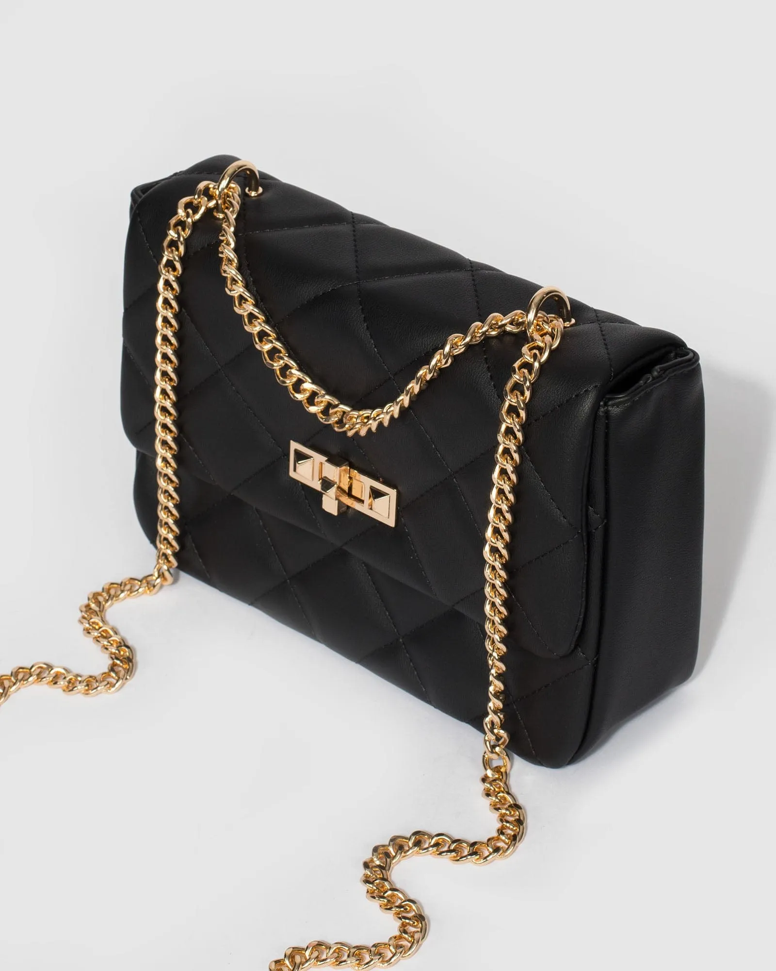 Black Amillia Stud Lock Crossbody Bag