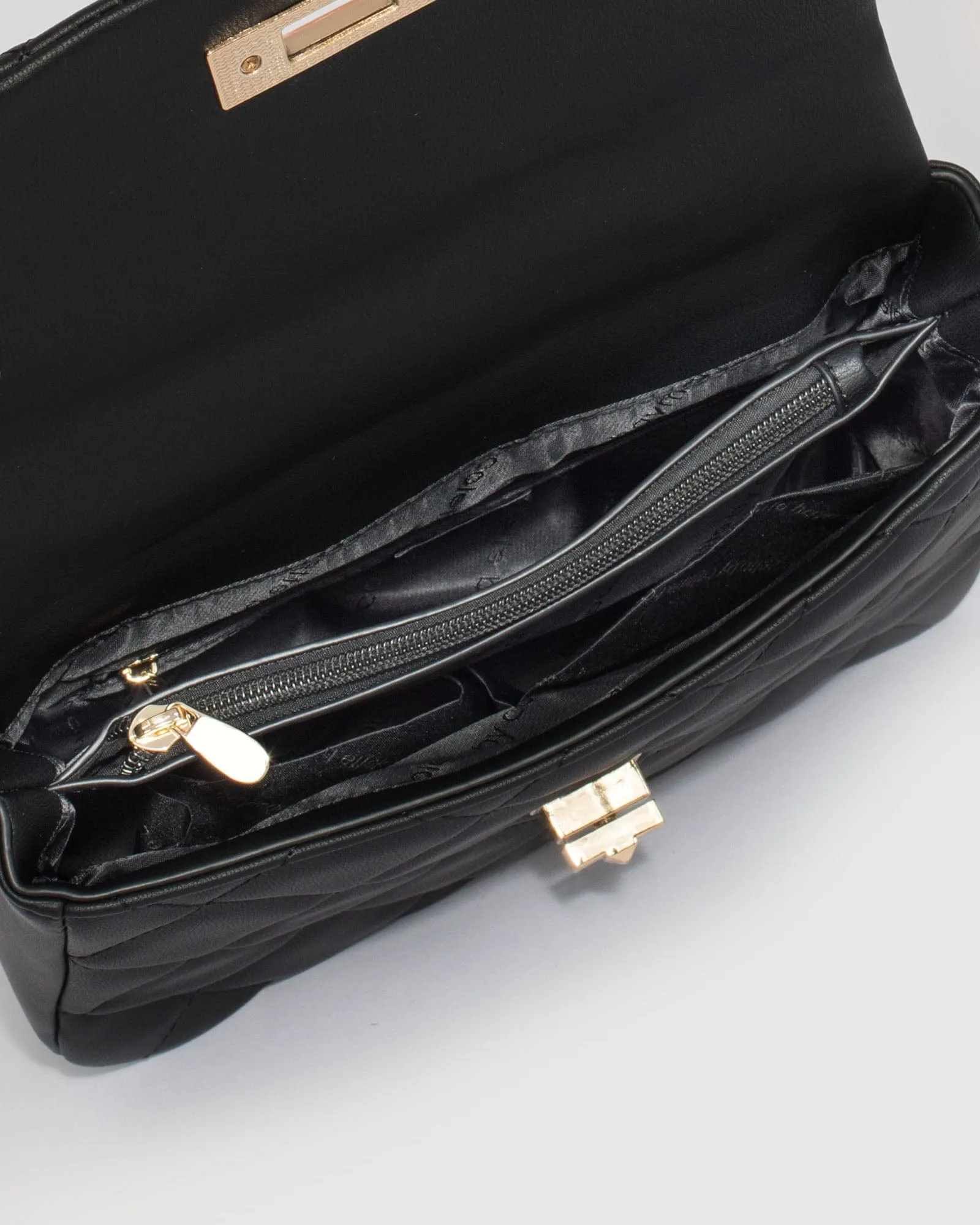 Black Amillia Stud Lock Crossbody Bag