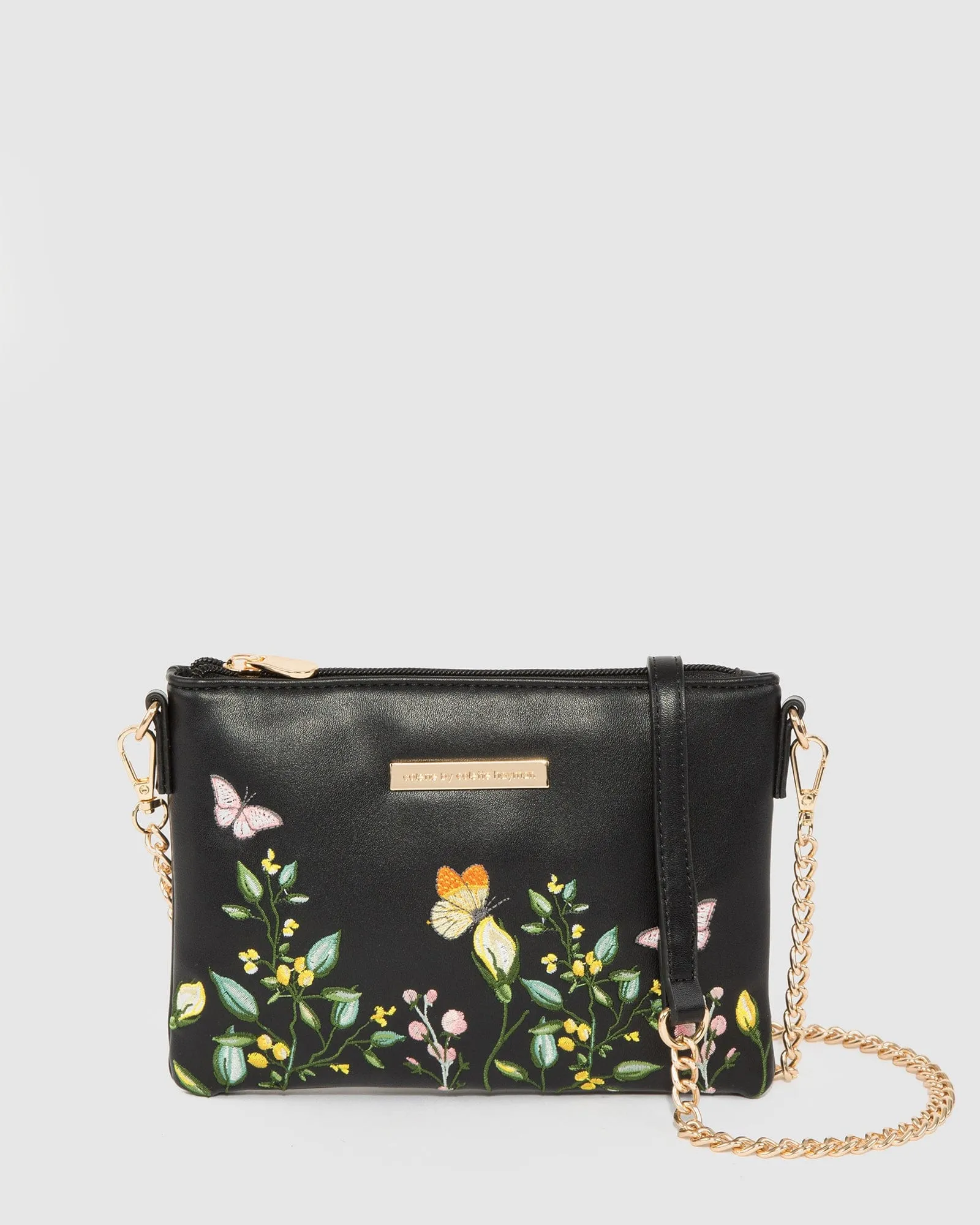 Black Floral Peta Wristlet Clutch Bag