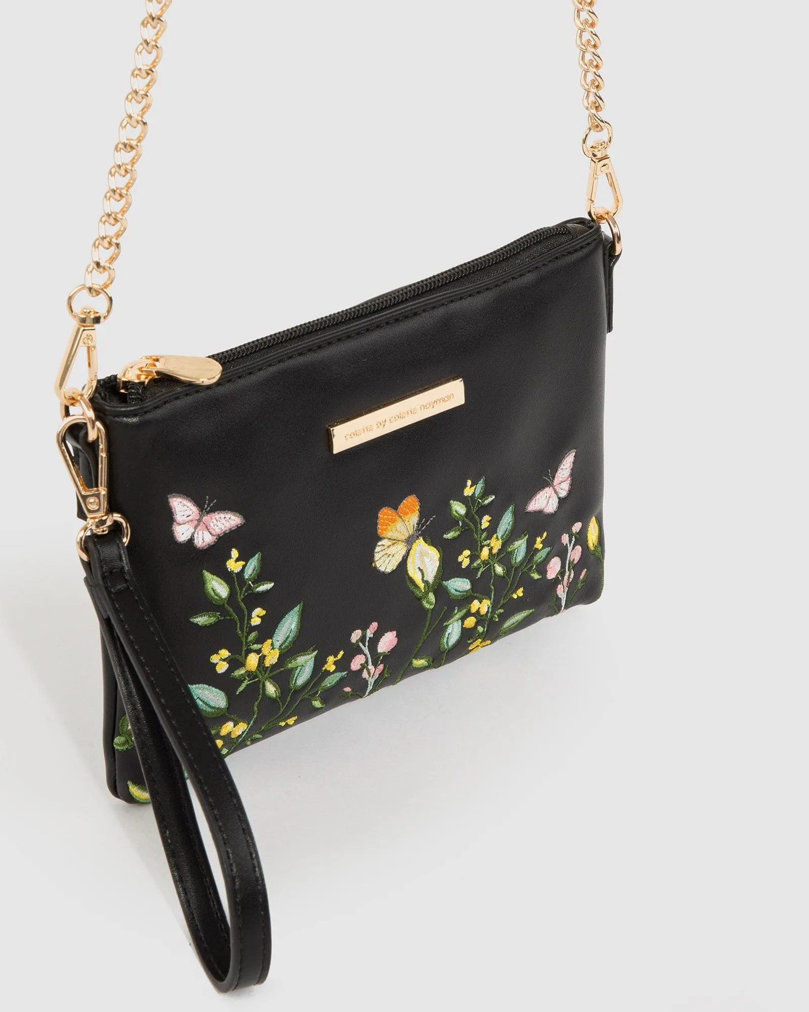 Black Floral Peta Wristlet Clutch Bag