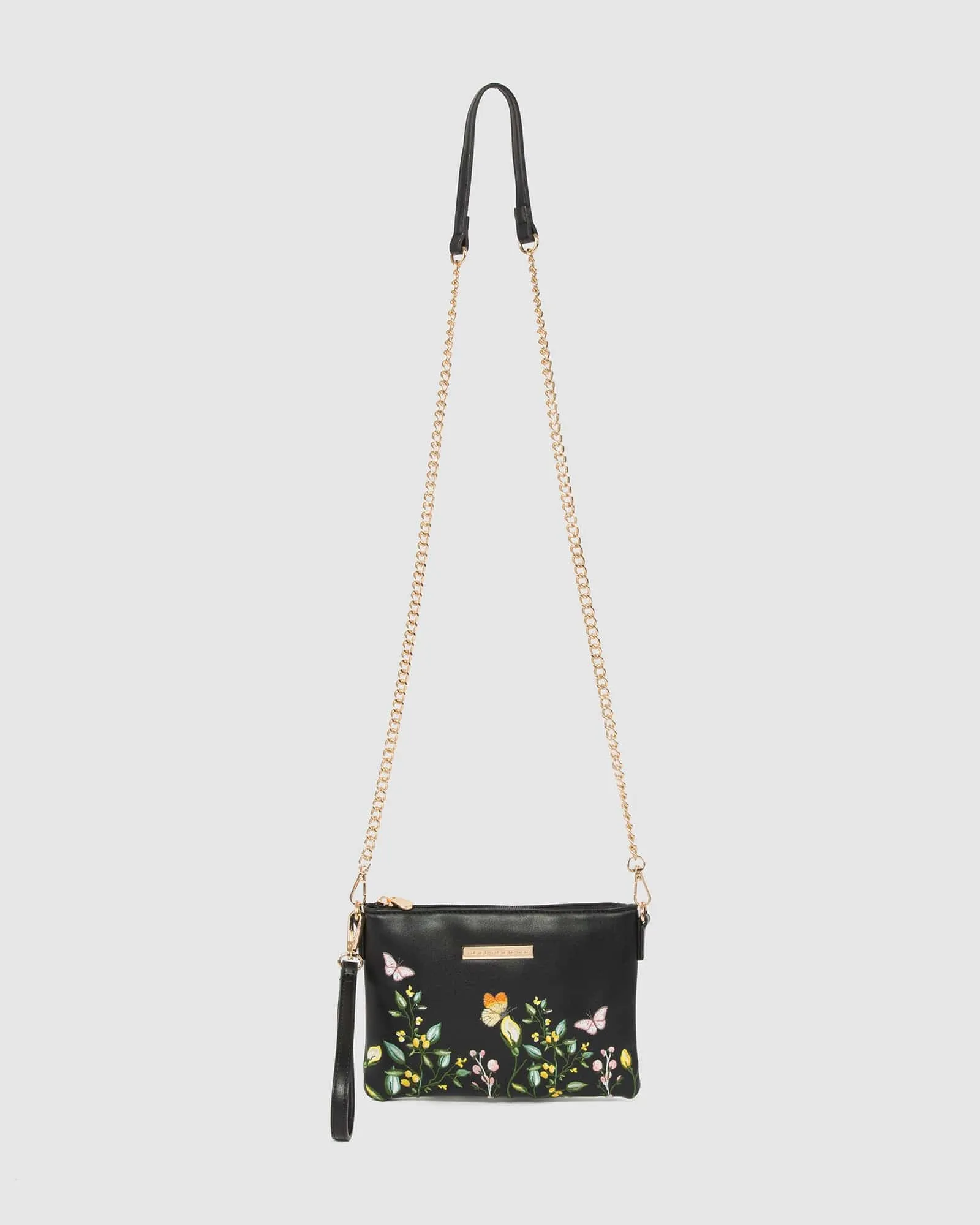 Black Floral Peta Wristlet Clutch Bag