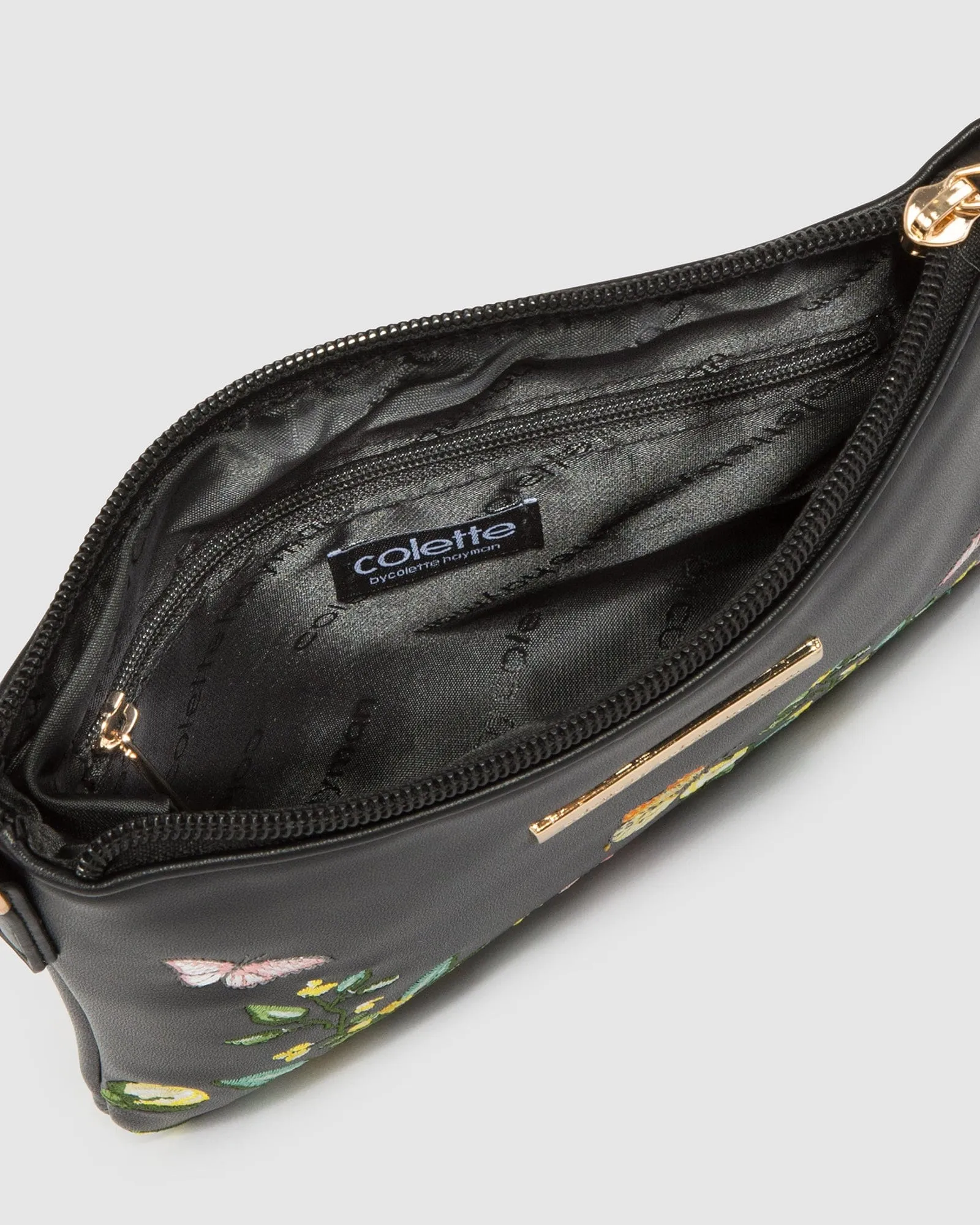 Black Floral Peta Wristlet Clutch Bag