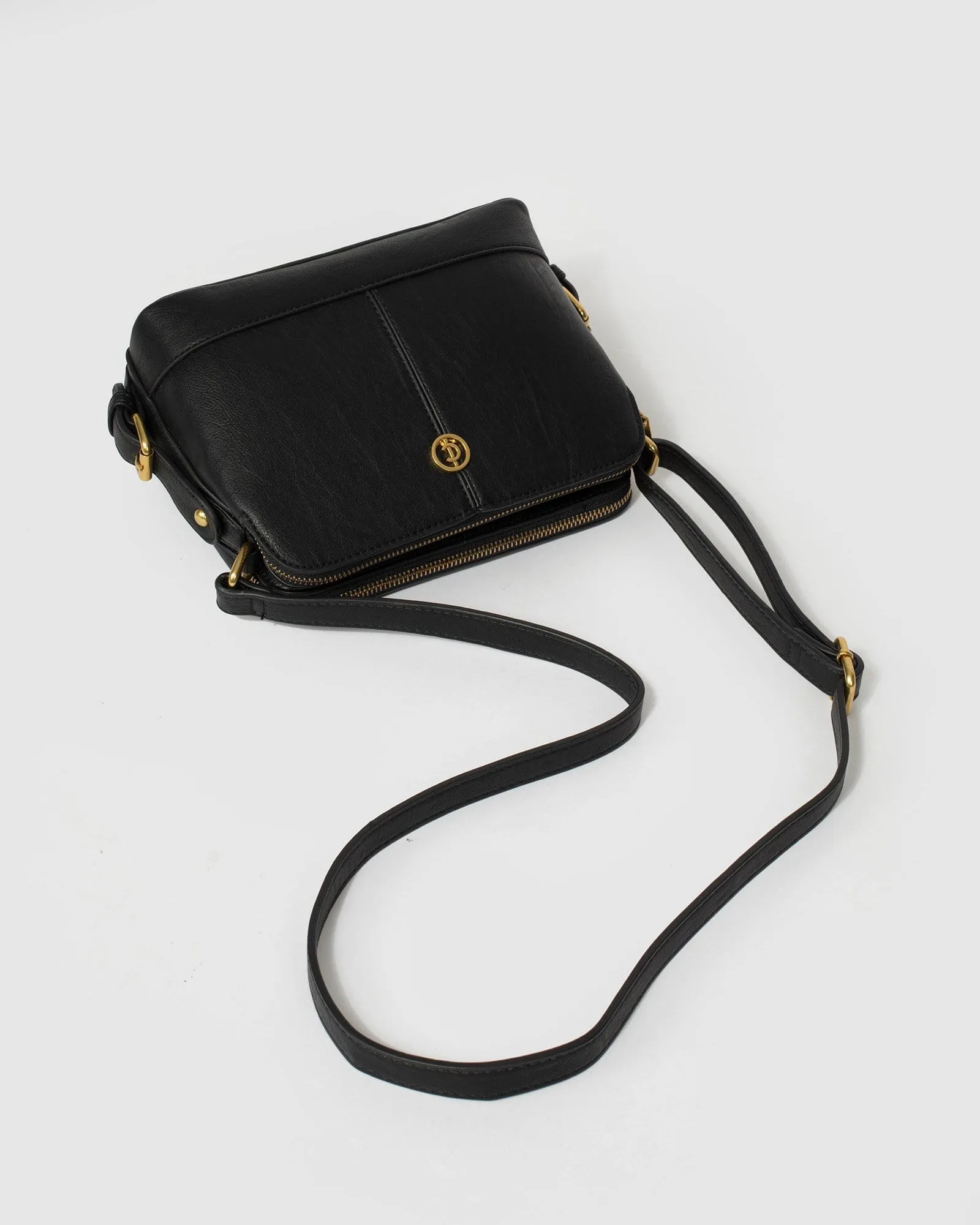 Black Joanna Strap Crossbody Bag