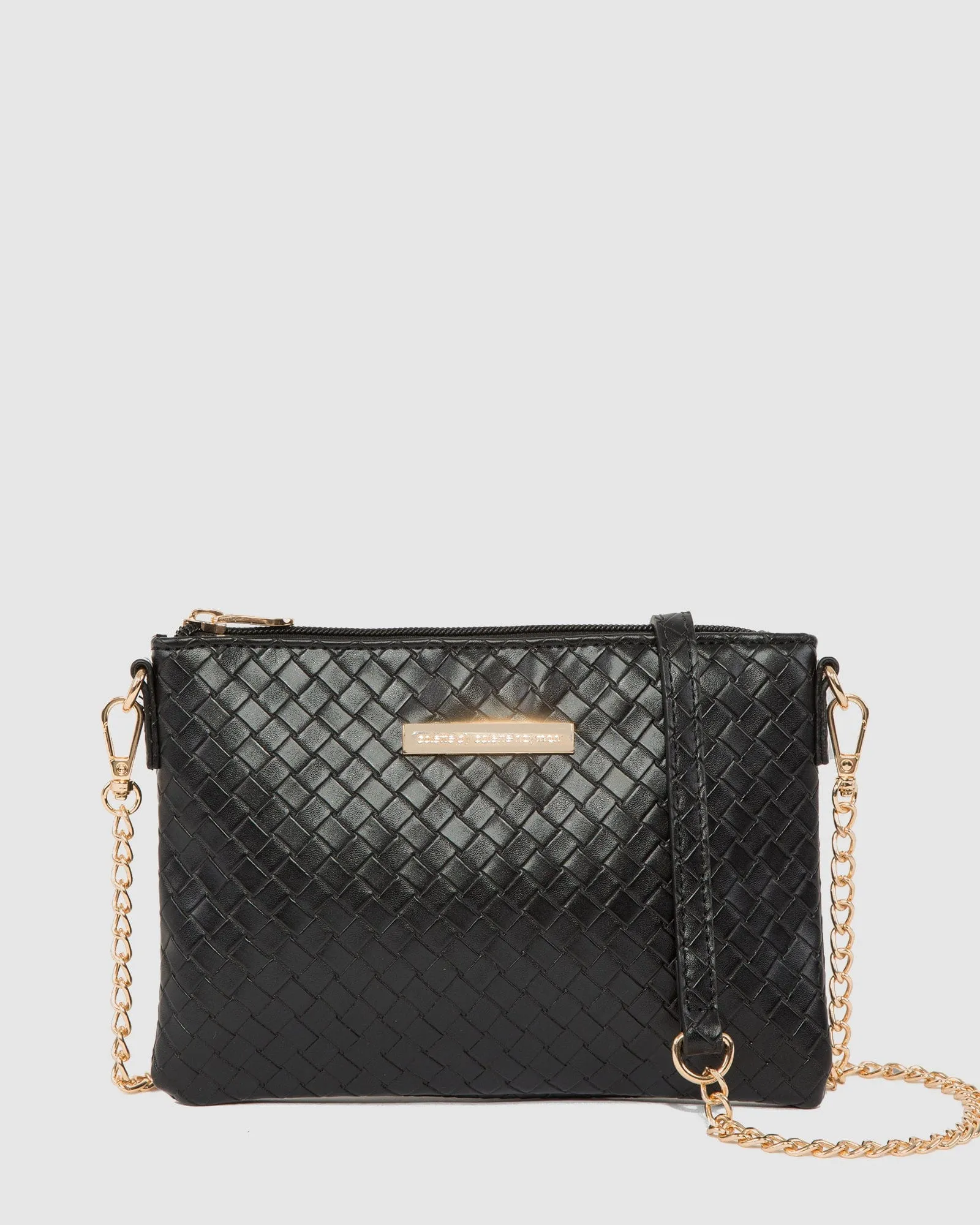 Black Weave Peta Wristlet Clutch Bag