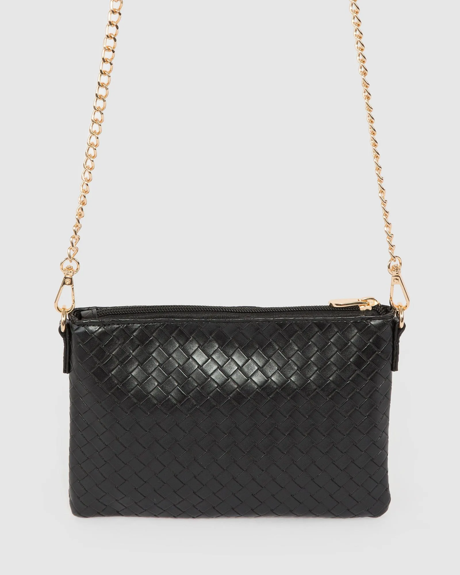 Black Weave Peta Wristlet Clutch Bag