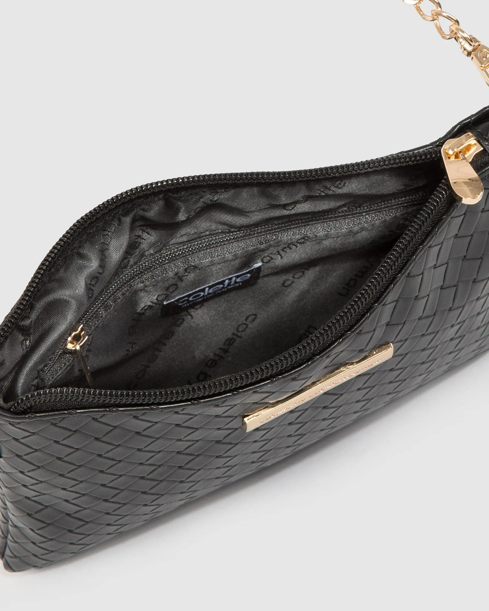 Black Weave Peta Wristlet Clutch Bag