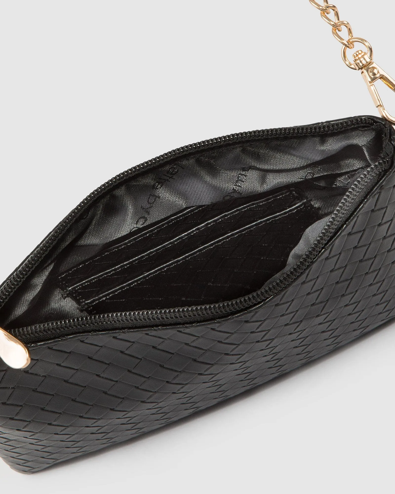 Black Weave Peta Wristlet Clutch Bag