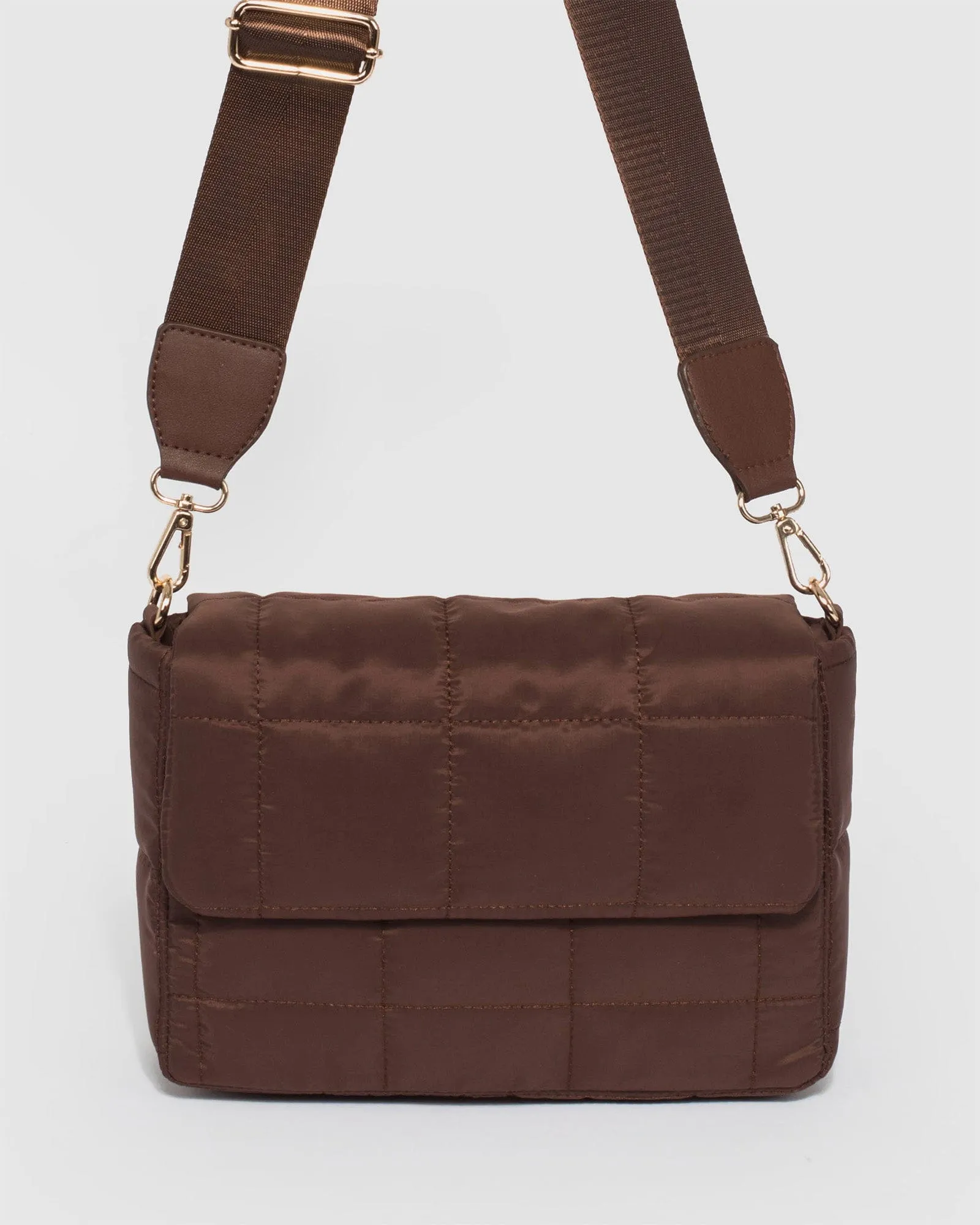 Brown Halia Quilted Crossbody Bag