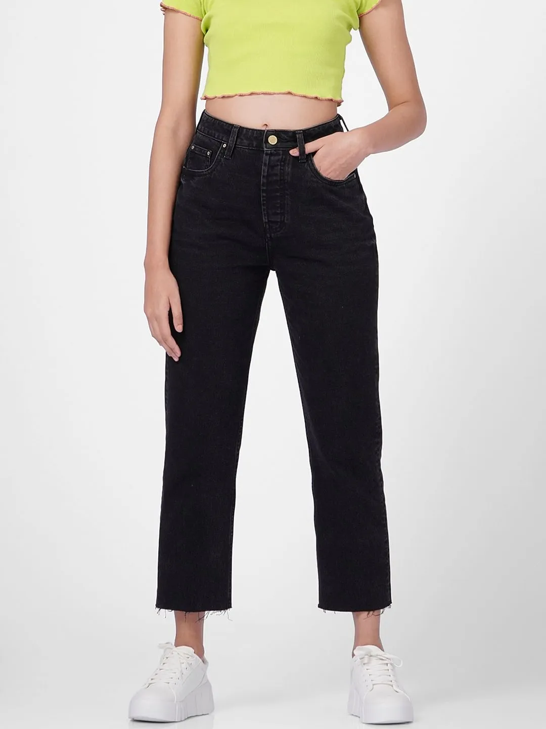 Buy Black High Rise Straight Jeans for Women | ONLY | 248946501