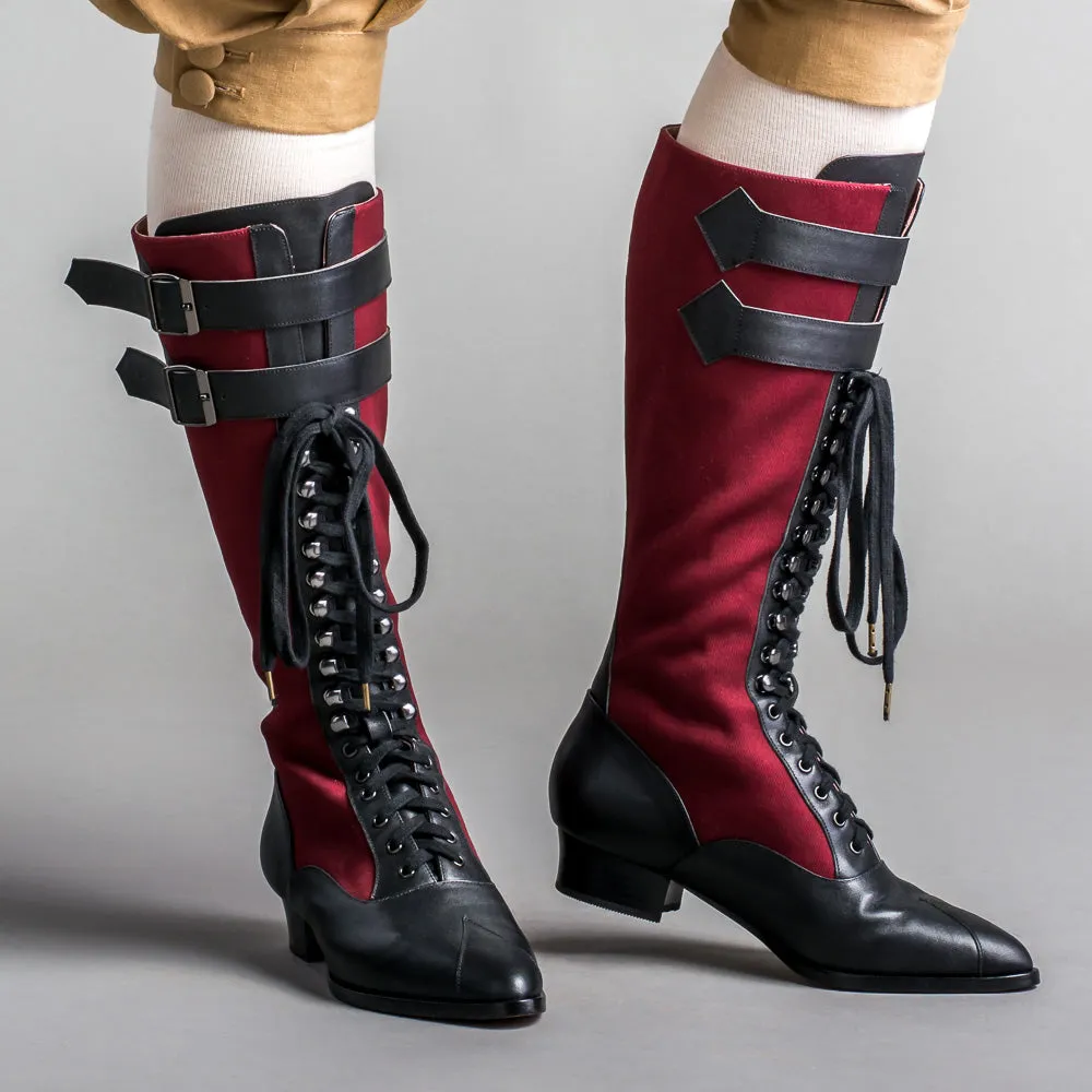 Cambridge Women's Edwardian Bicycle Boots (Burgundy/Black)