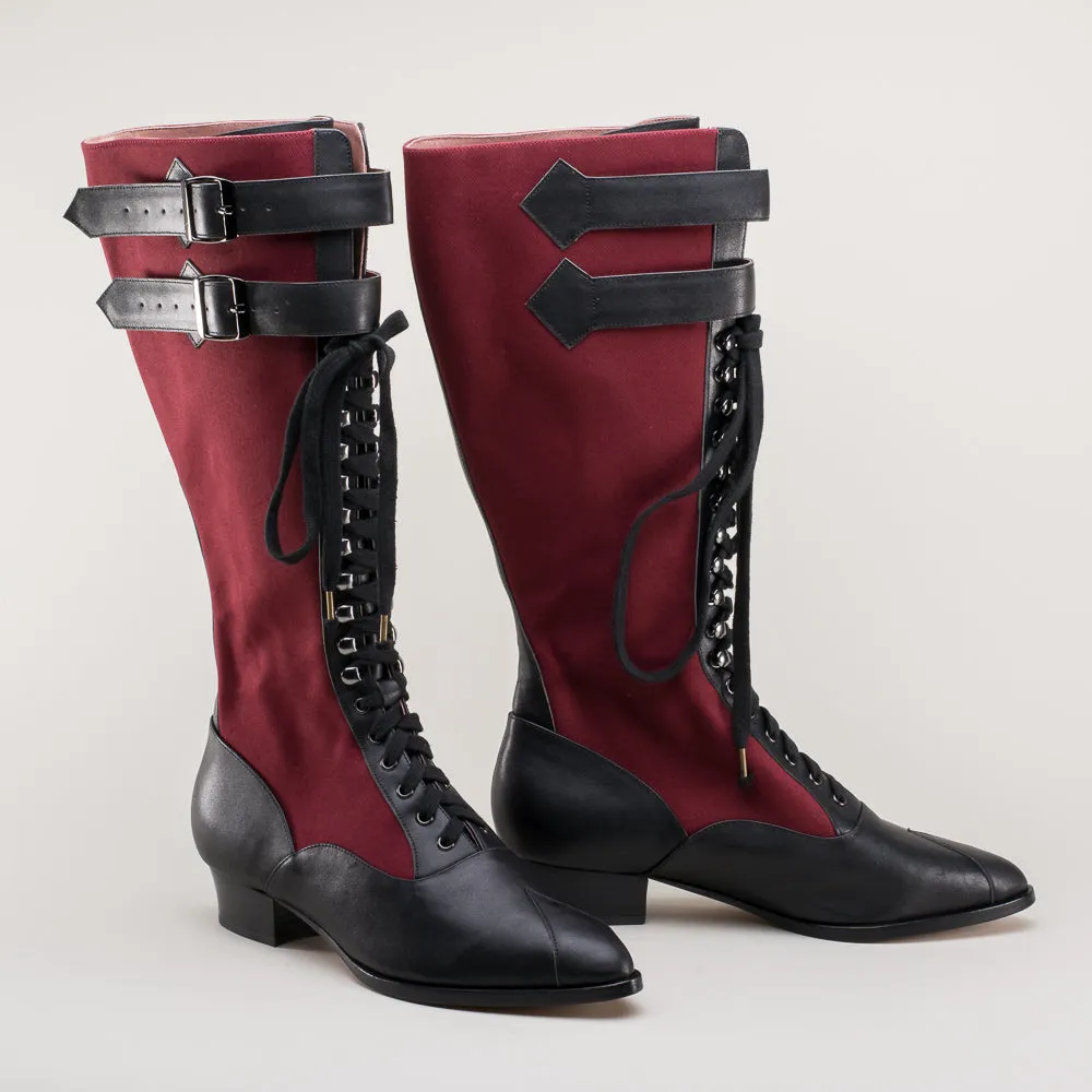 Cambridge Women's Edwardian Bicycle Boots (Burgundy/Black)