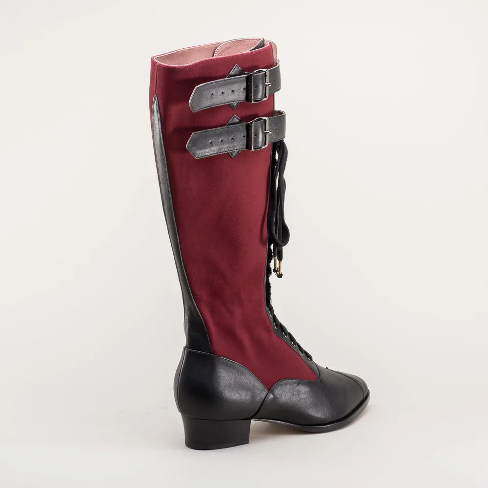 Cambridge Women's Edwardian Bicycle Boots (Burgundy/Black)