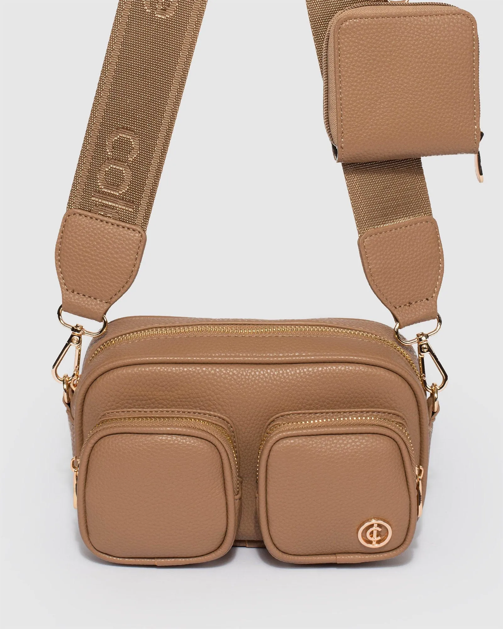 Caramel Amalia Double Pocket Crossbody Bag