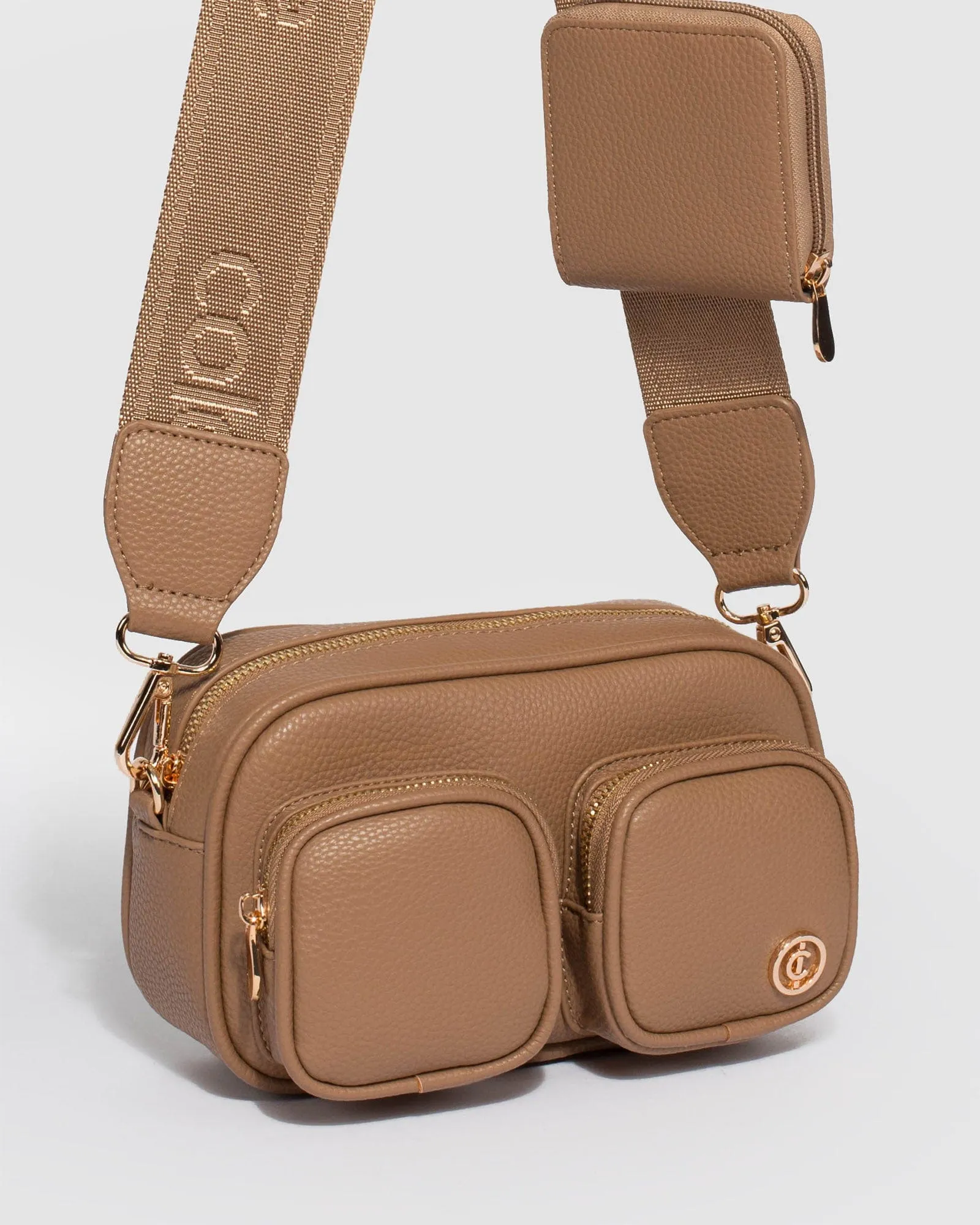 Caramel Amalia Double Pocket Crossbody Bag