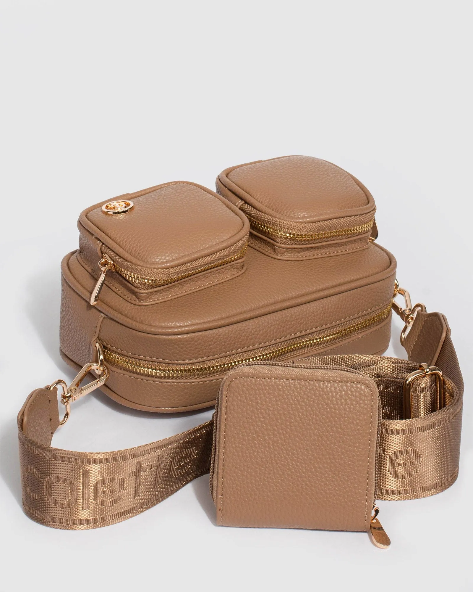 Caramel Amalia Double Pocket Crossbody Bag