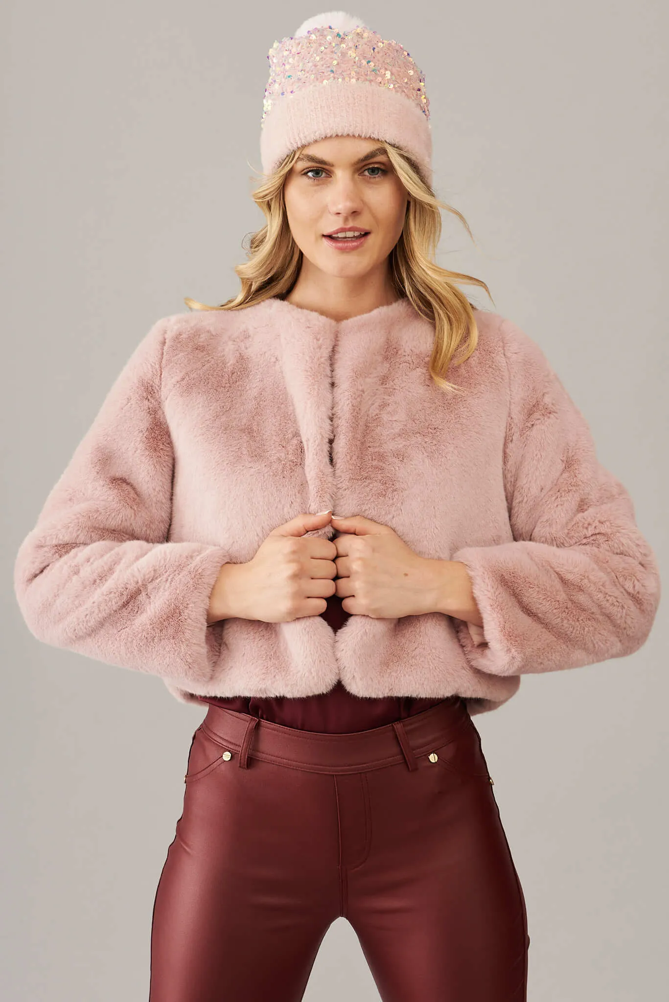 Cher Faux Fur Jacket In Blush