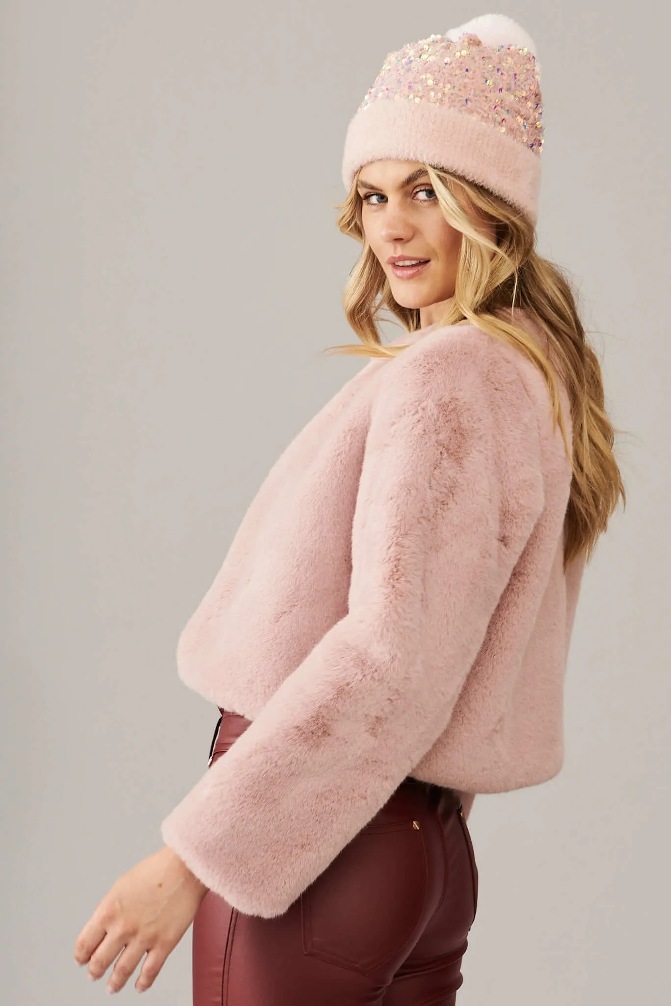 Cher Faux Fur Jacket In Blush