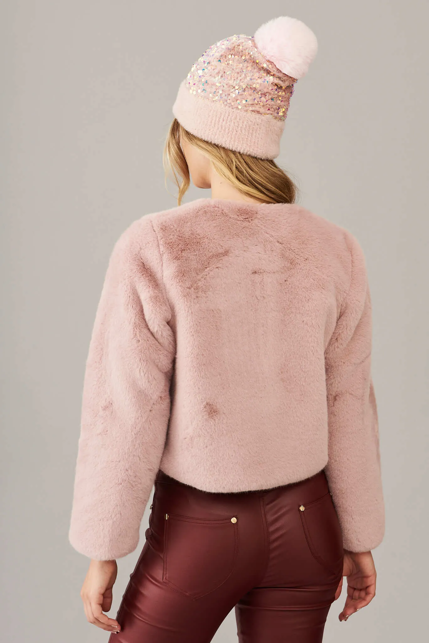 Cher Faux Fur Jacket In Blush