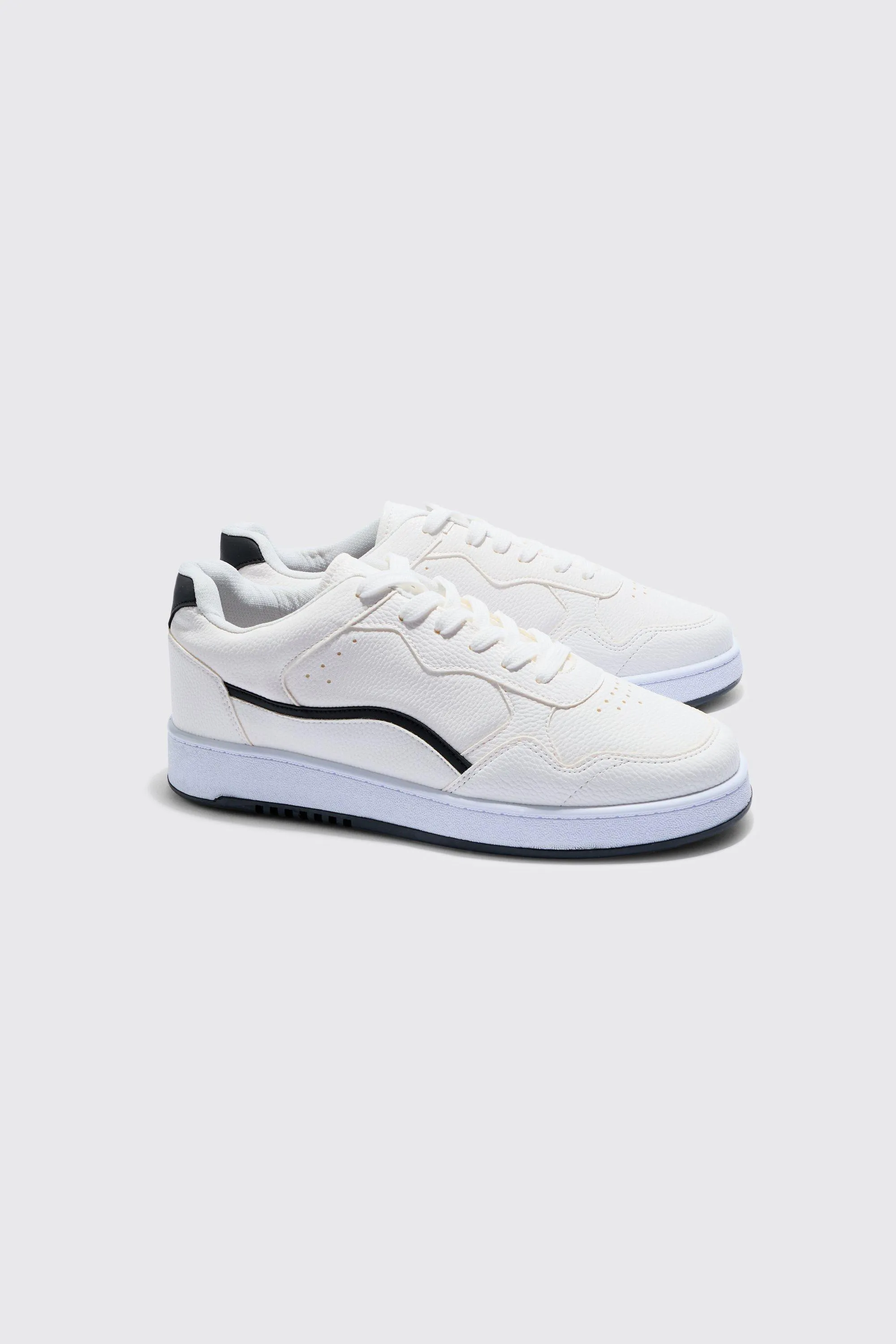 Chunky Sole Detail Panel Trainers In White | boohooMAN UK