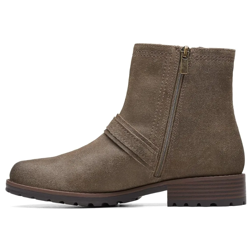 Clarks Aspra Buckle Dark Olive Suede Boot (Women's)