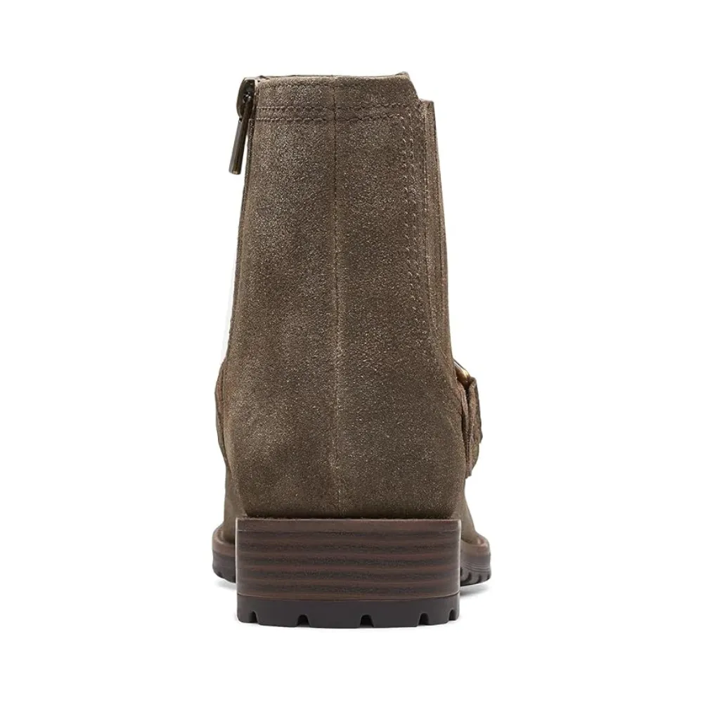 Clarks Aspra Buckle Dark Olive Suede Boot (Women's)