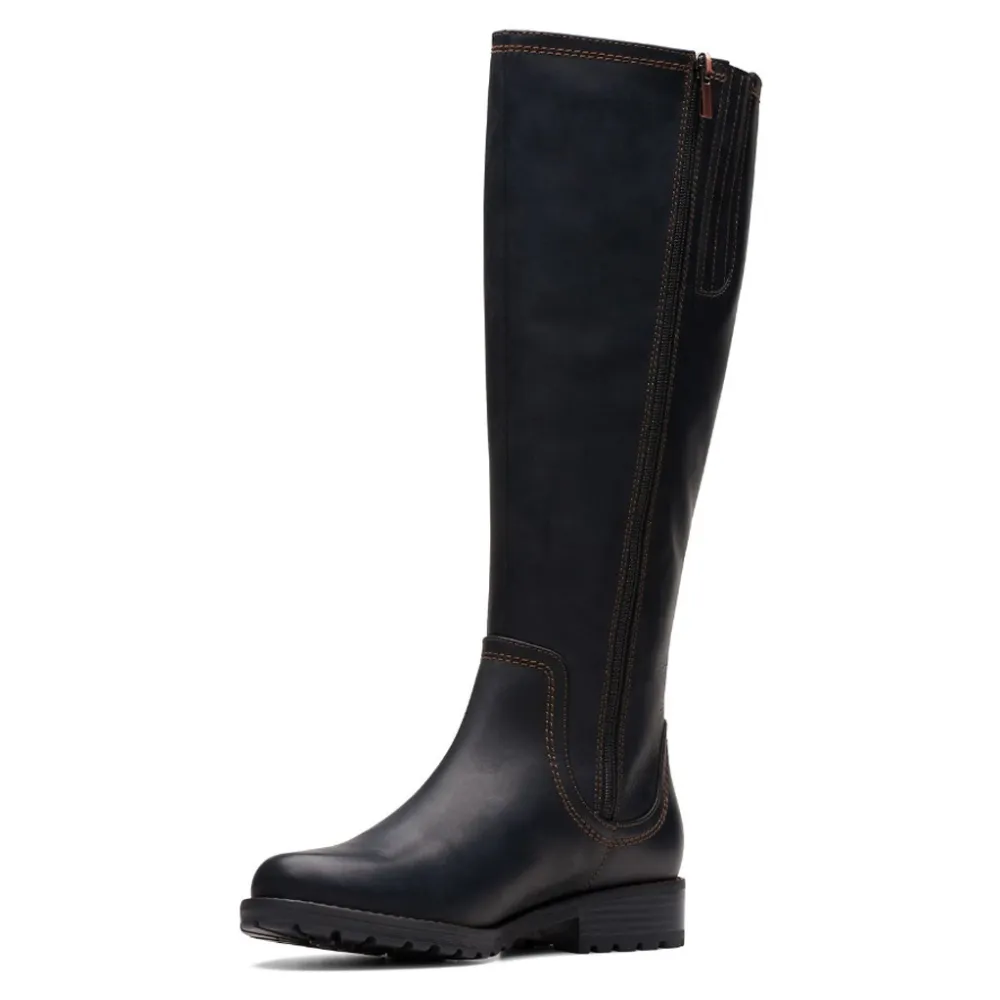 Clarks Aspra Hi Black Leather Knee-High Boot (Women's)