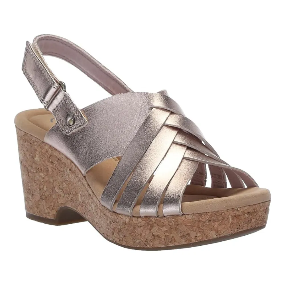 Clarks Giselle Glow Rose Gold Leather Wedge Sandals (Women's)