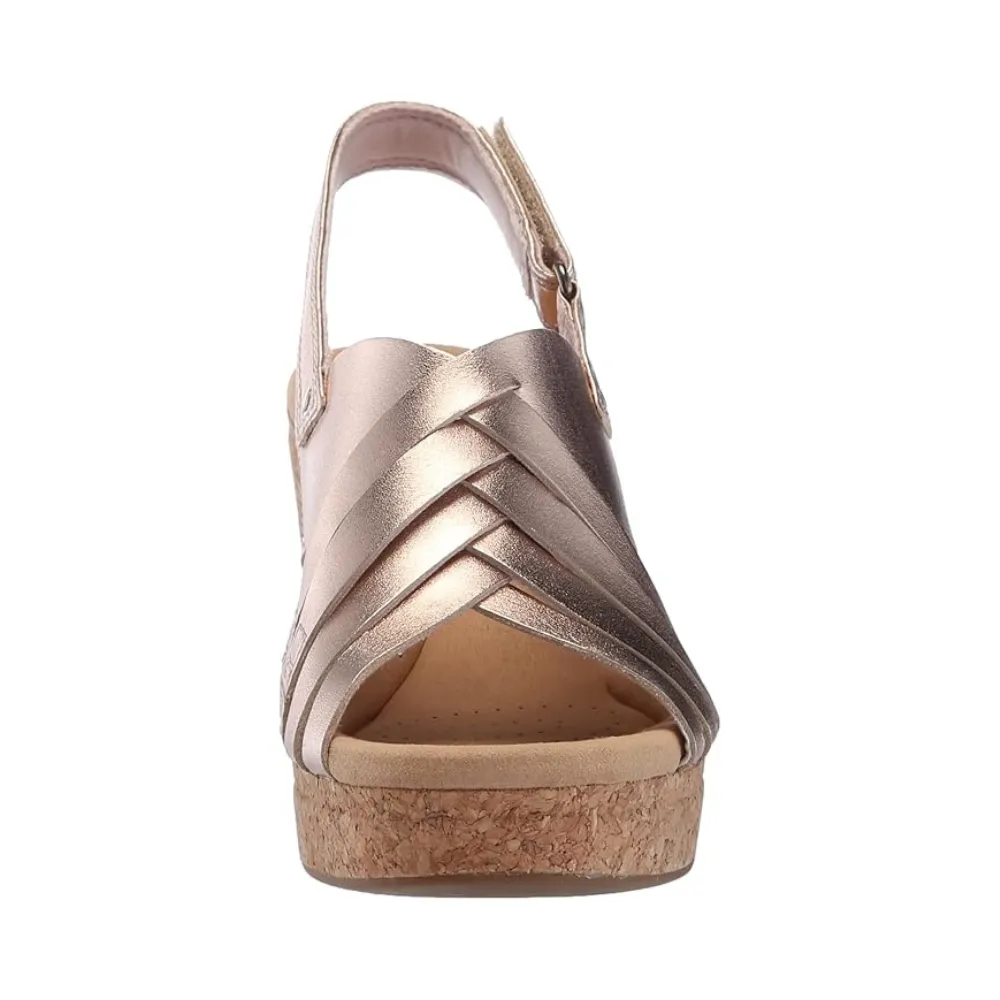 Clarks Giselle Glow Rose Gold Leather Wedge Sandals (Women's)