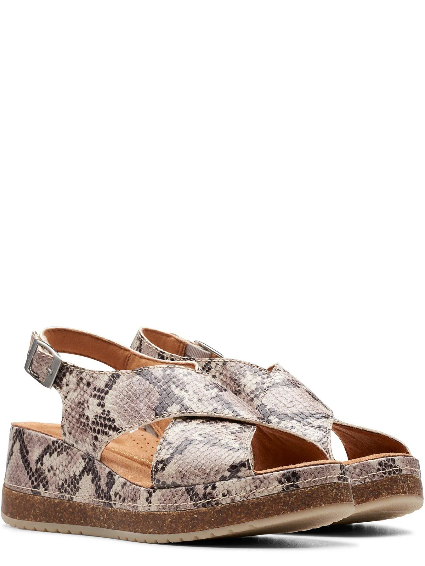 Clarks Kassandra Step Snake Print Cross Front Wedged Sandals - Snake Print