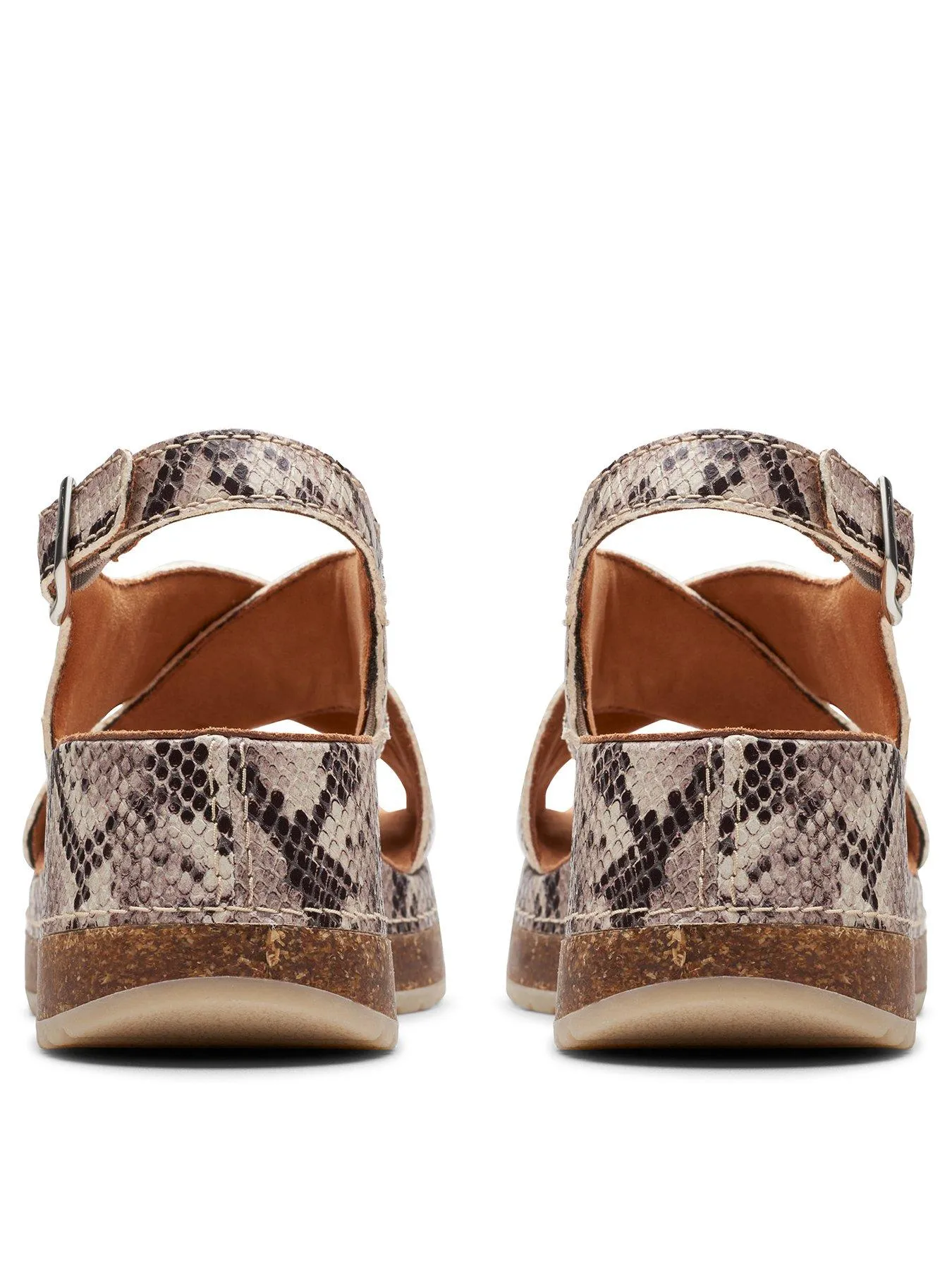 Clarks Kassandra Step Snake Print Cross Front Wedged Sandals - Snake Print