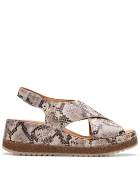 Clarks Kassandra Step Snake Print Cross Front Wedged Sandals - Snake Print