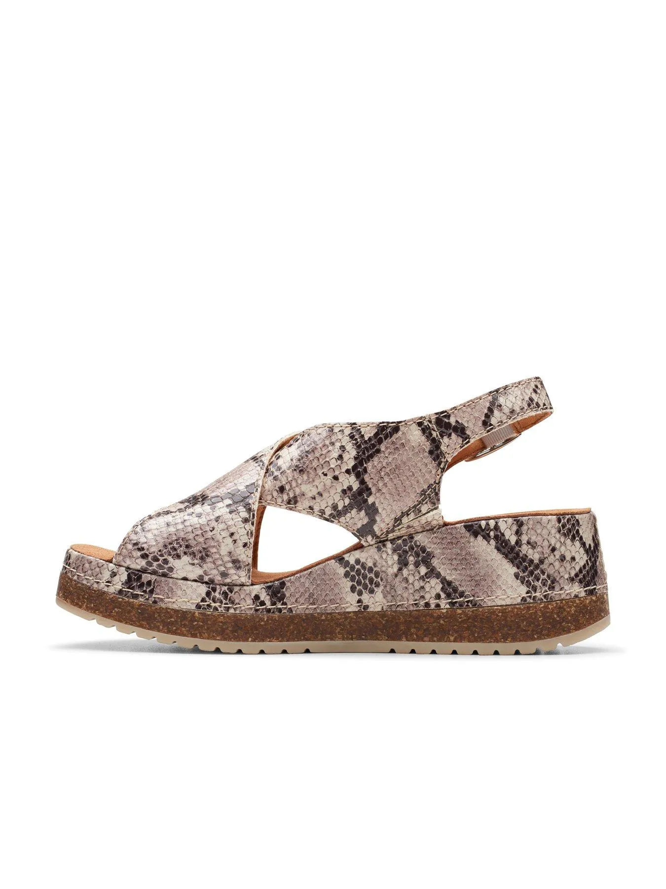 Clarks Kassandra Step Snake Print Cross Front Wedged Sandals - Snake Print