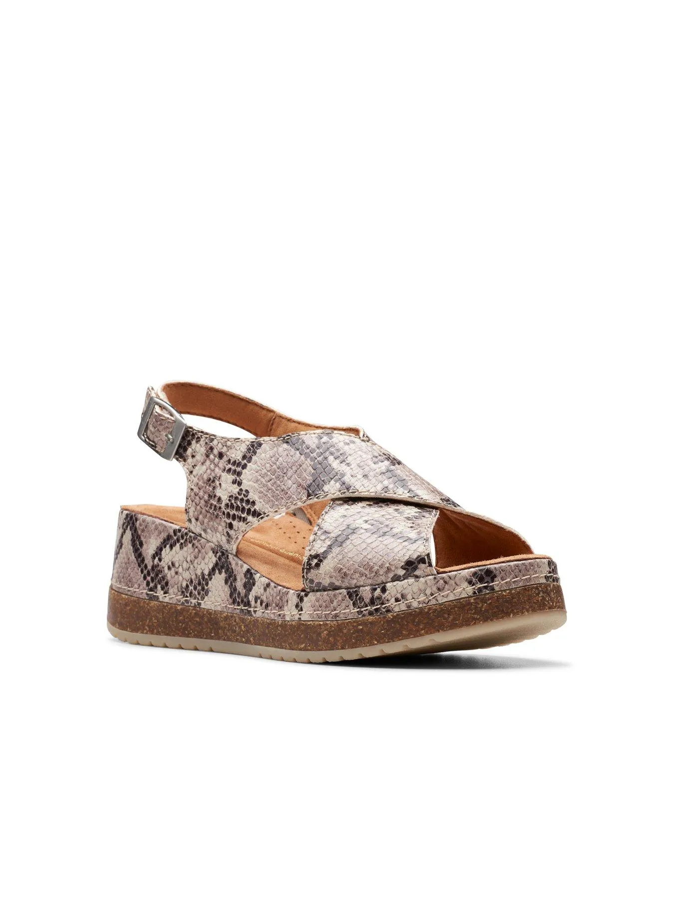 Clarks Kassandra Step Snake Print Cross Front Wedged Sandals - Snake Print