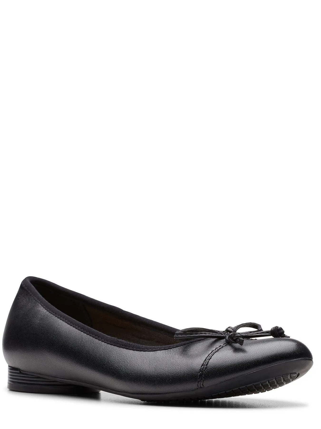 Clarks Loreleigh Rae Wide Fitting Leather Bow Front Ballerina - Black