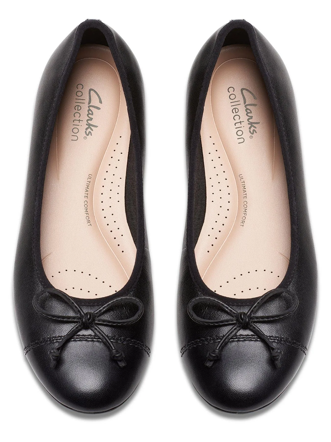 Clarks Loreleigh Rae Wide Fitting Leather Bow Front Ballerina - Black