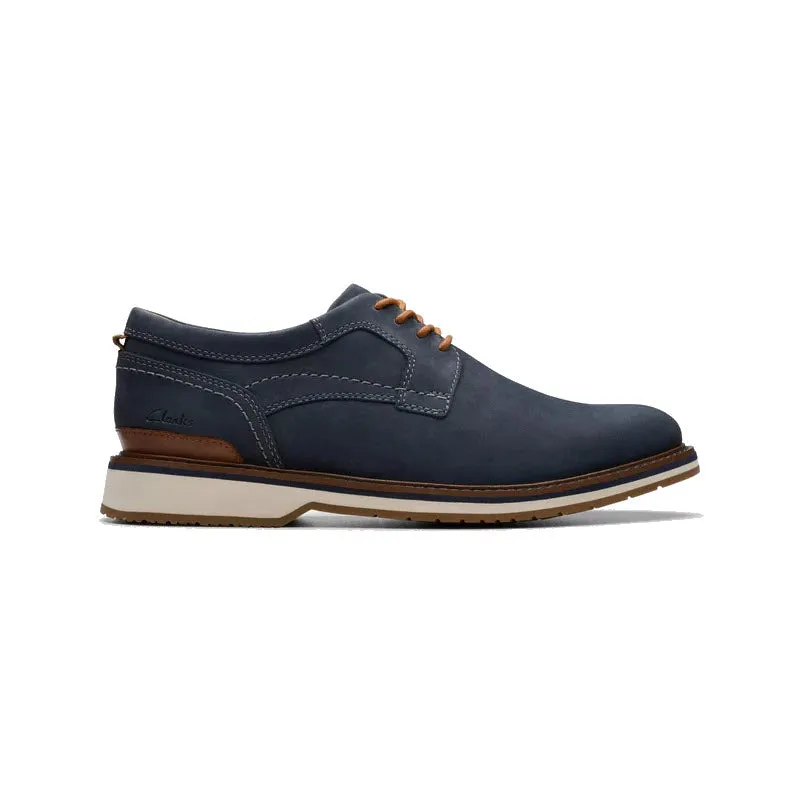 CLARKS MONAHAN PLAIN TOE LACE OXFORD NAVY NUBUCK - MENS