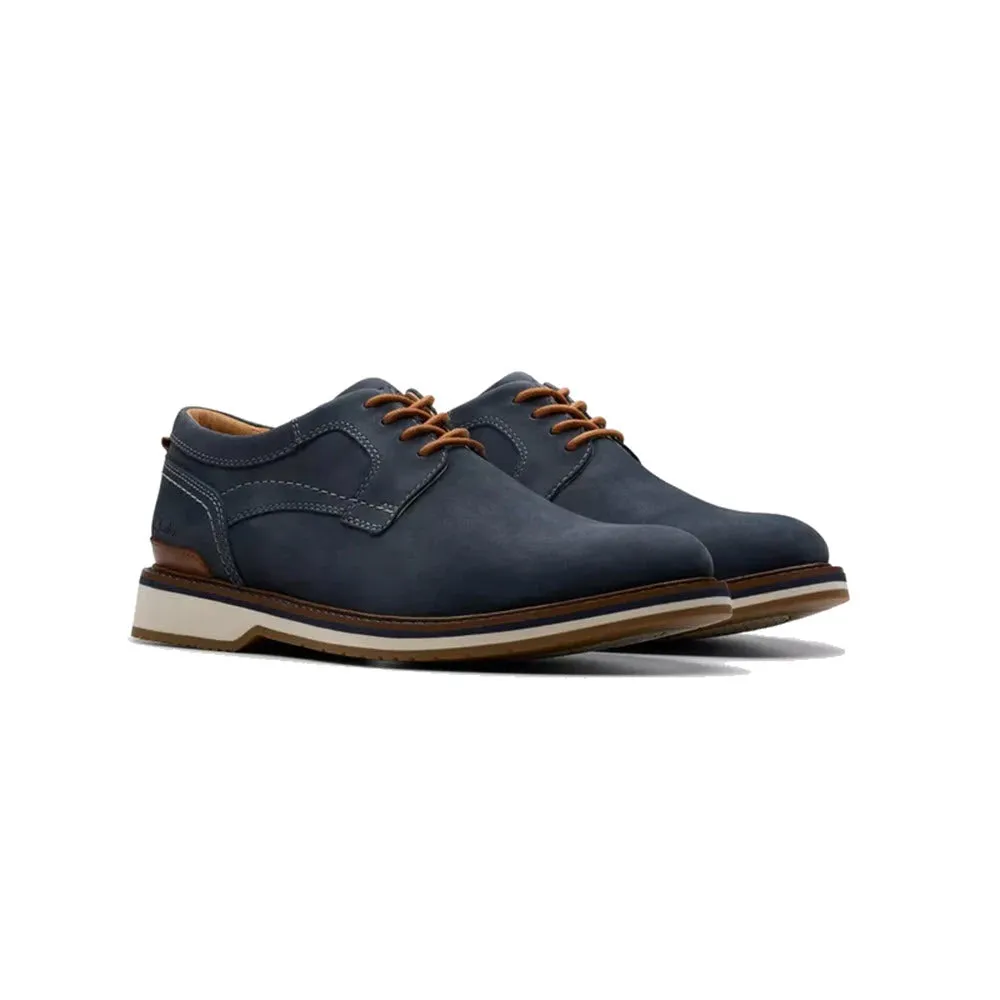 CLARKS MONAHAN PLAIN TOE LACE OXFORD NAVY NUBUCK - MENS