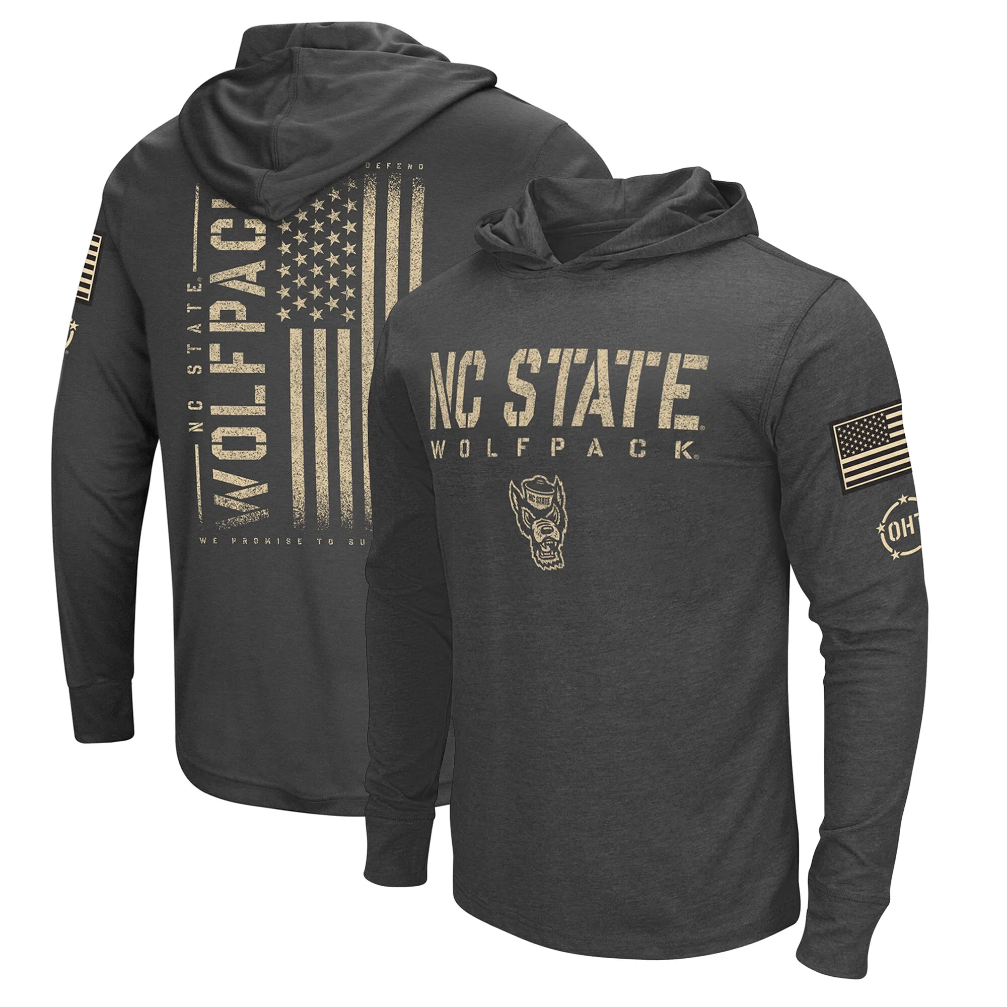 Colosseum NC State Wolfpack Heather Black Team OHT Military Appreciation Long Sleeve Hoodie T-Shirt